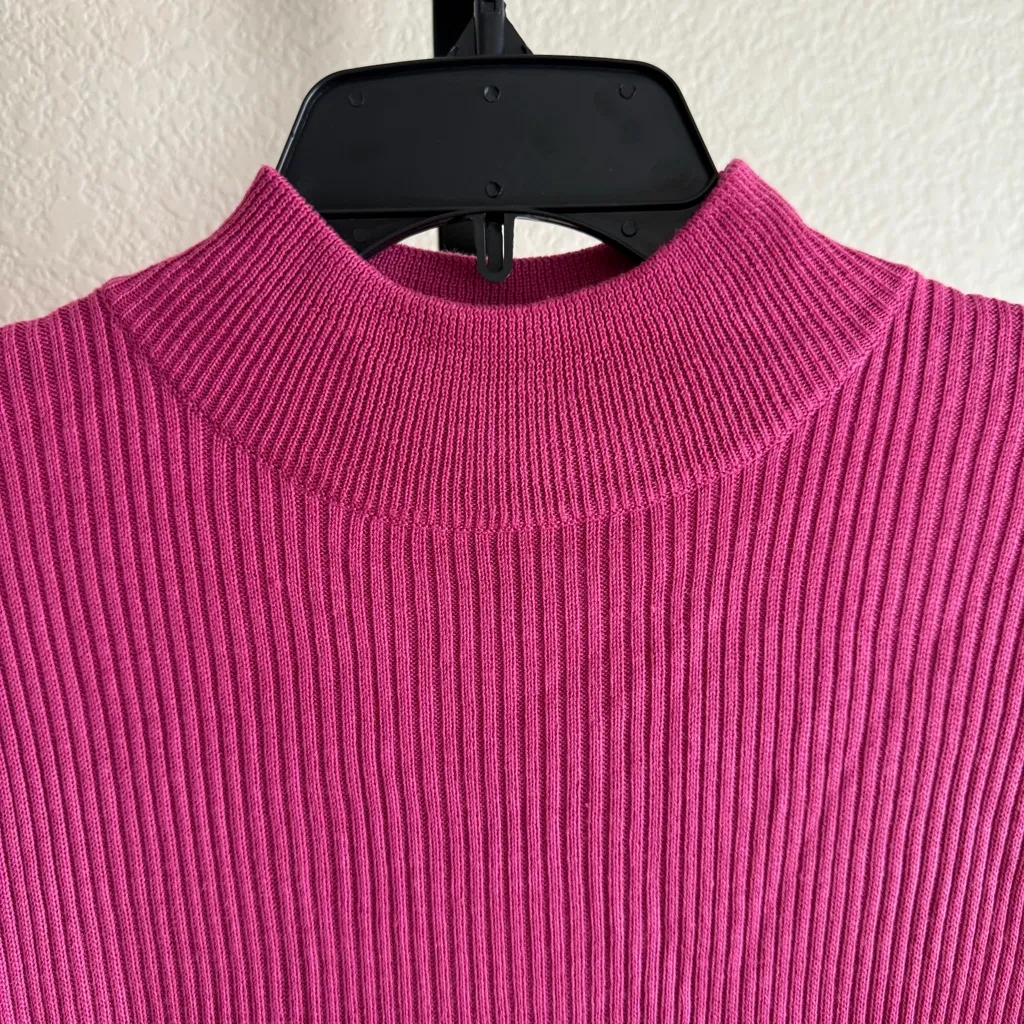 Vintage Hot Pink Ribbed Knit Short Sleeve Sweater Women’s Medium Top Pullover - Image 4