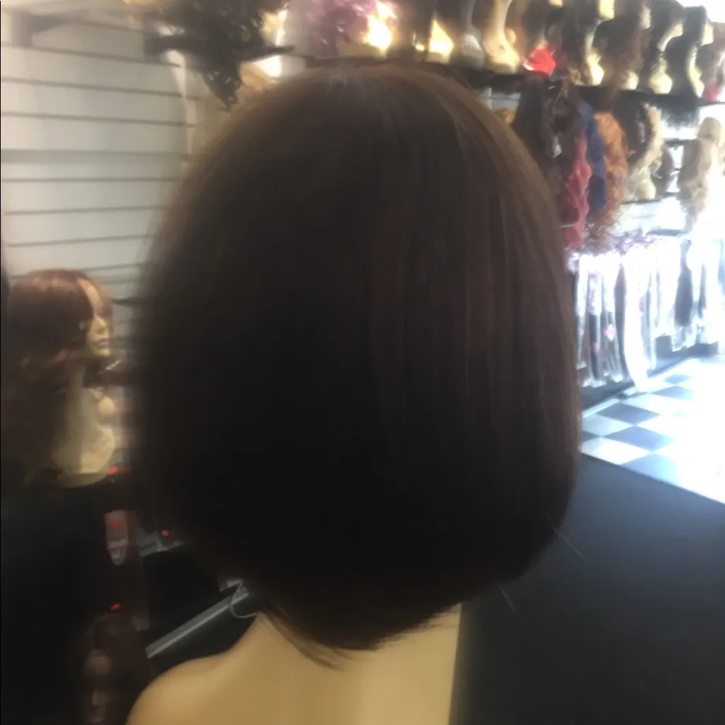 Wig 100% Human hair New short bob style wig bangs Brown - Image 2