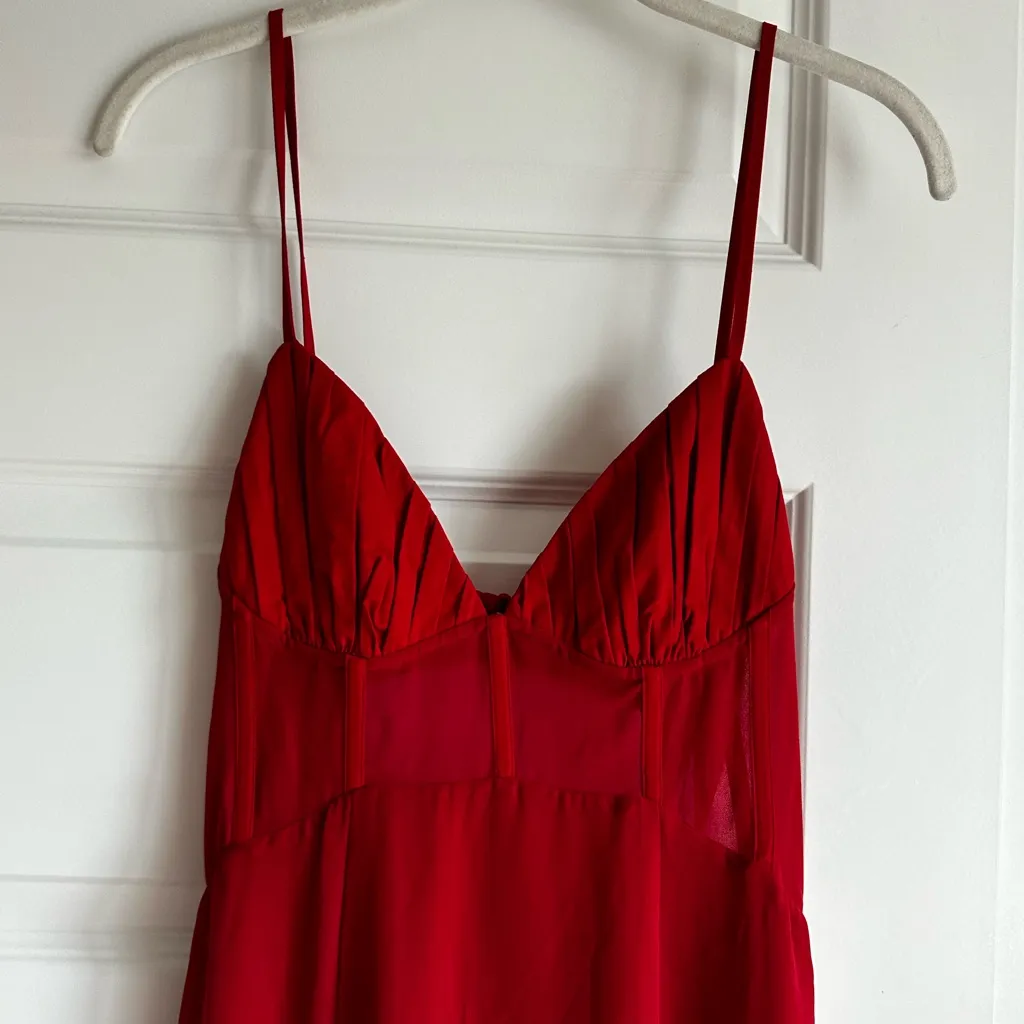 Asos Design Red Chiffon Paneled‎ Corset Maxi Dress - Image 6