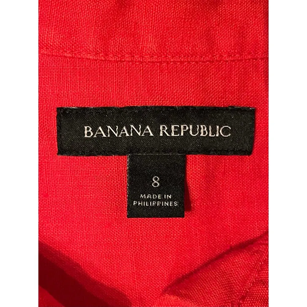 BANANA REPUBLIC Alexi Linen Shirt Dress Button Front Collared Red Orange Size 8 - Image 7