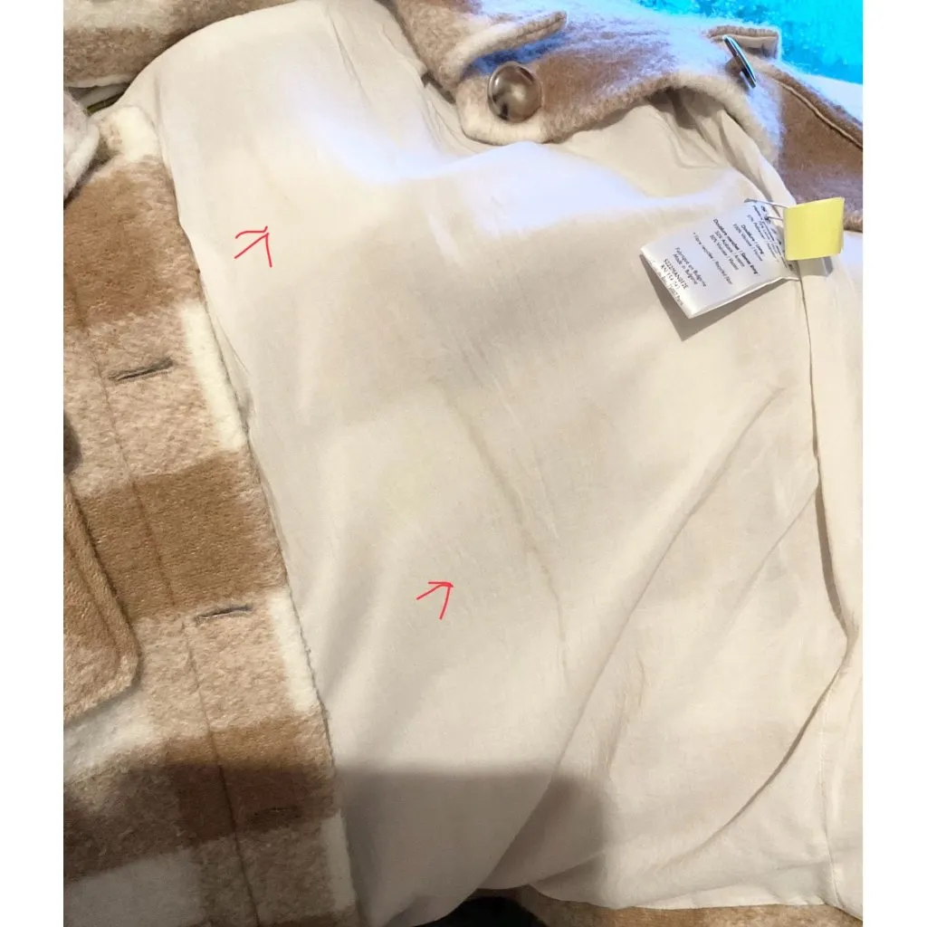 Sezane Joe coat ecru beige plaid check SZ44 US BEIGE WHITE 12 bust48in xL-xxl - Image 9