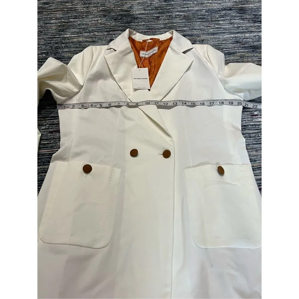 Michele Negri NWT double breasted blazer jacket suede buttons euro size 48 US L White Size L - Image 6