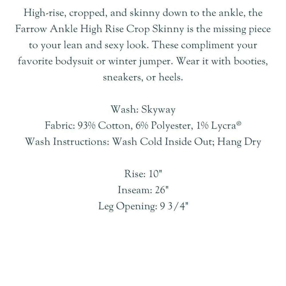 NWT DL1961 Farrow Cropped High Rise Skinny Jeans - Image 2