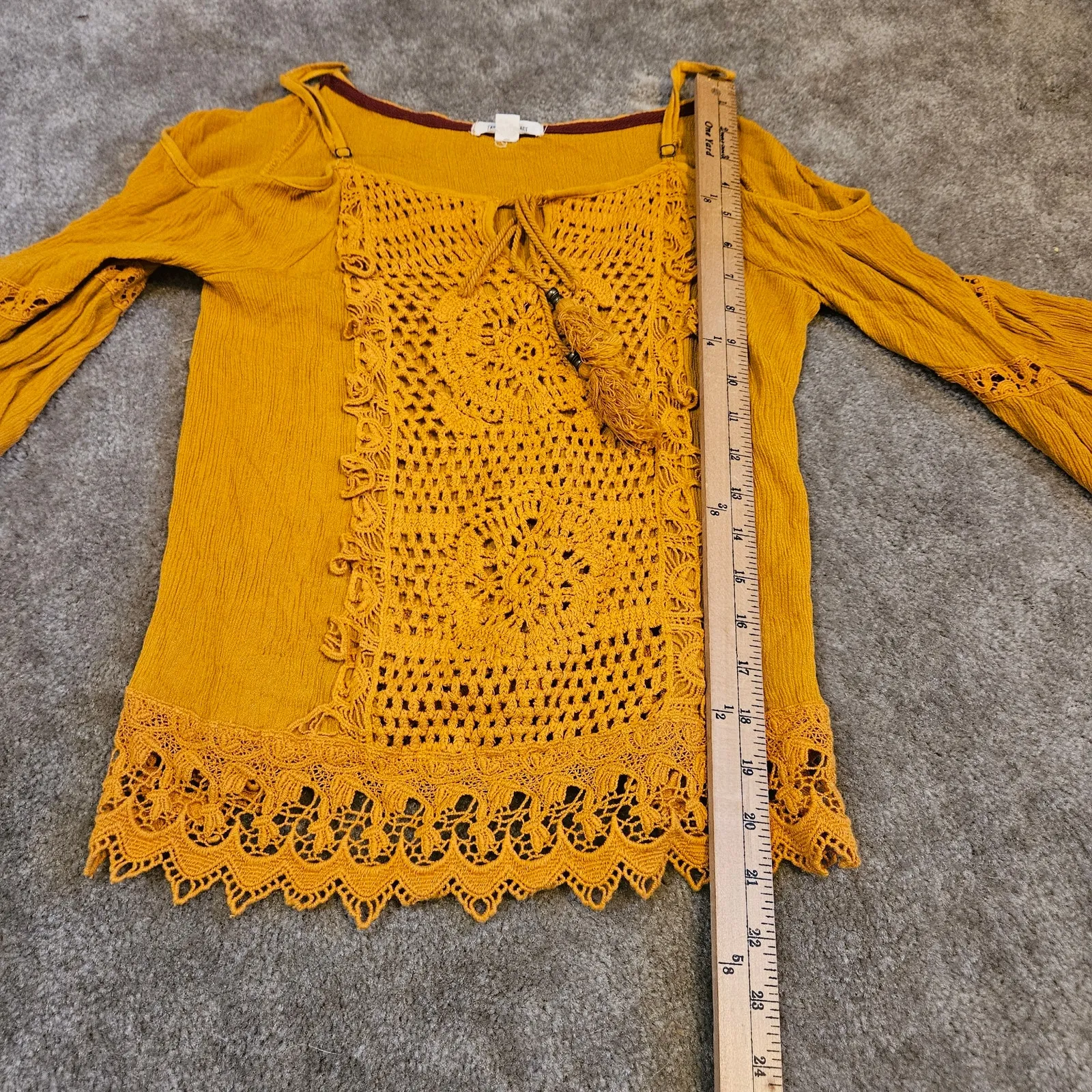 Taylor & Sage GoldenRod Orange Crochet Trumpet Sleeve Boho Indie Festival Medium - Image 8