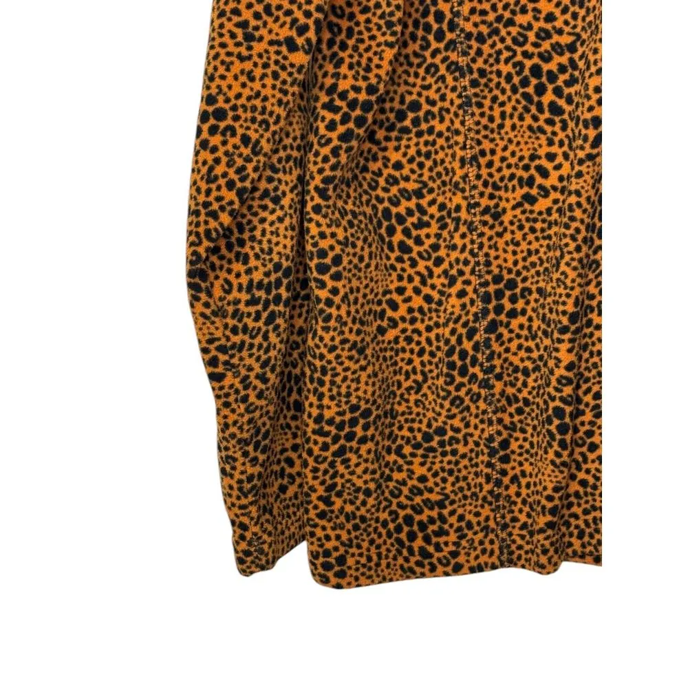 Lands' End Women Jacket Fleece Quarter Zip Leopard Pullover Burnt Caramel Medium - Image 3
