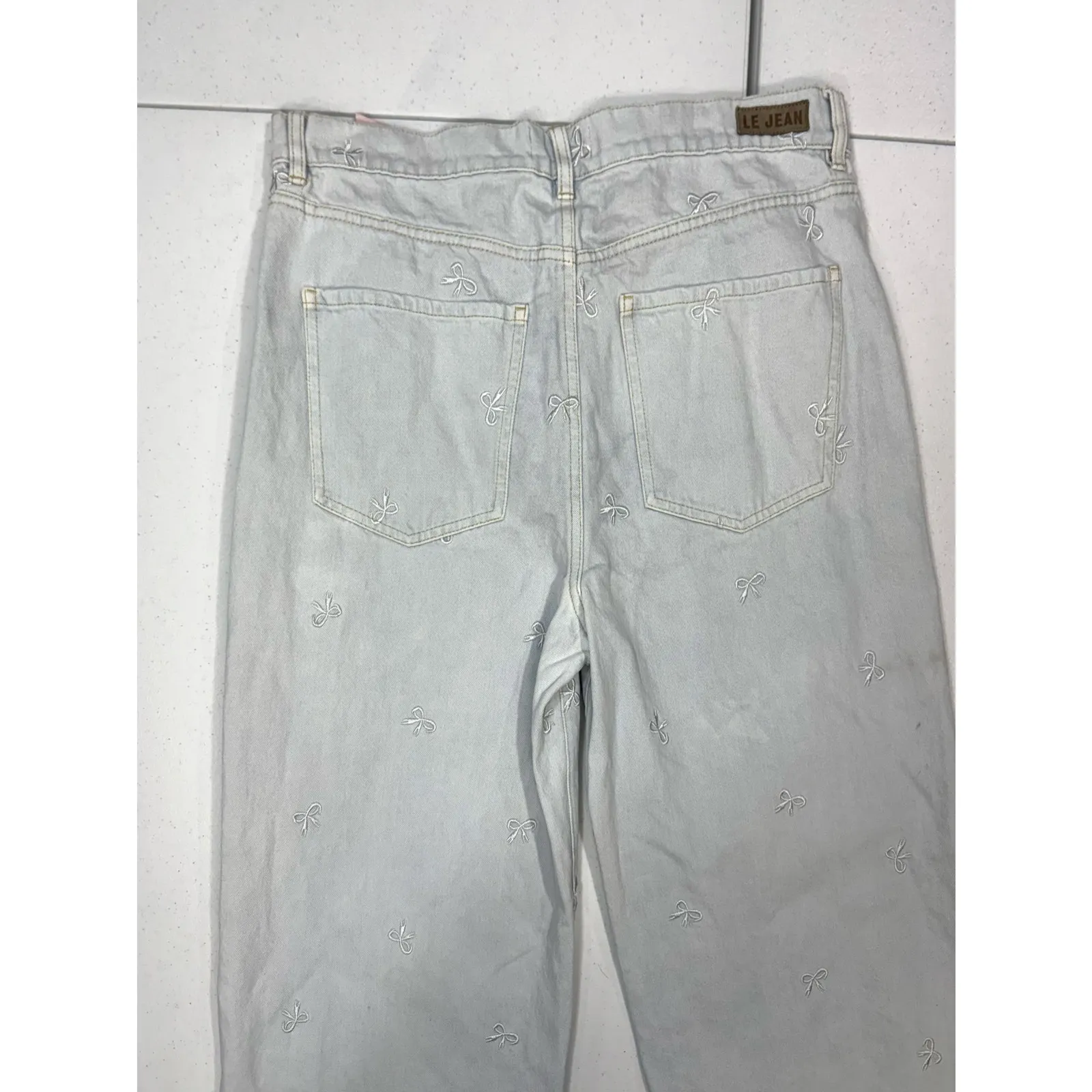 LE JEAN Bow Embroidered Column Jeans size 32 Blue - Image 9