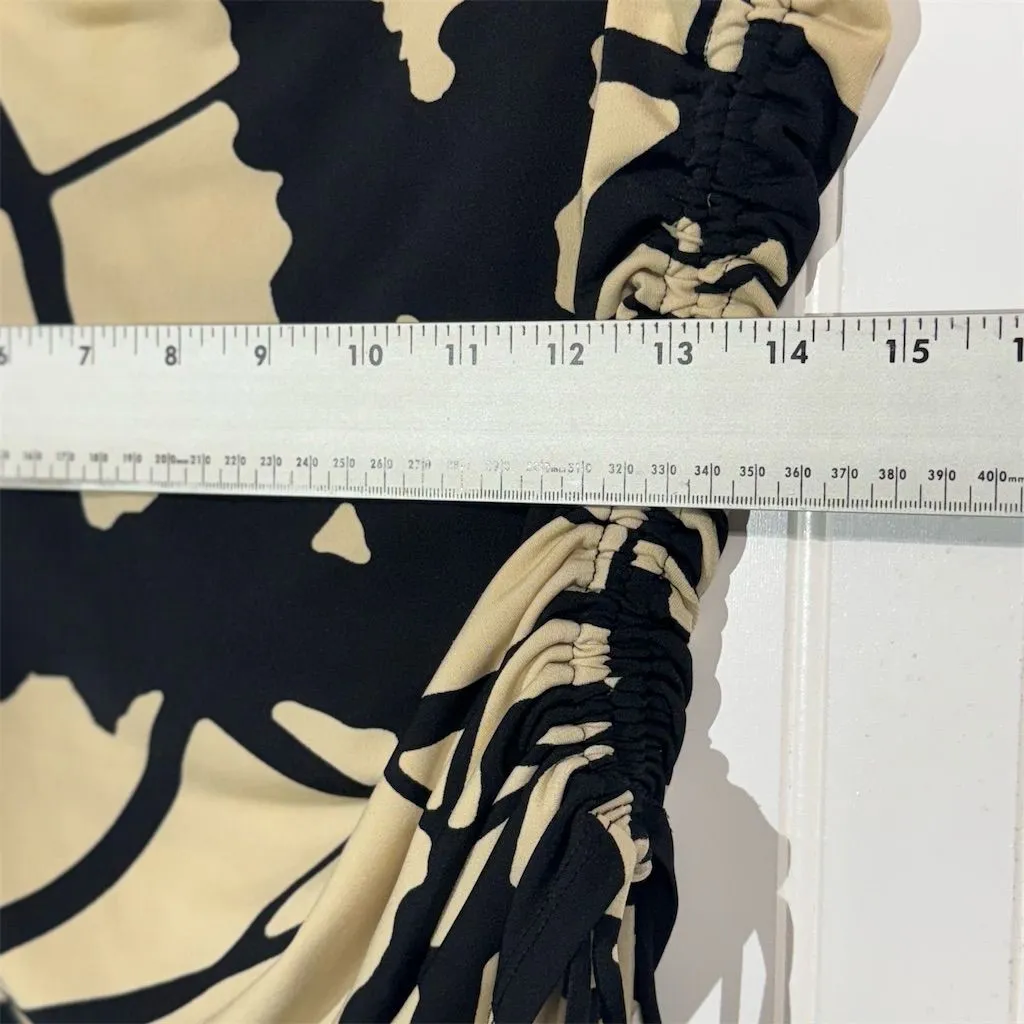 Dana Buchman Abstract Print Cowl Neck Ruched Side Top Small Black Beige Y2K VTG - Image 5