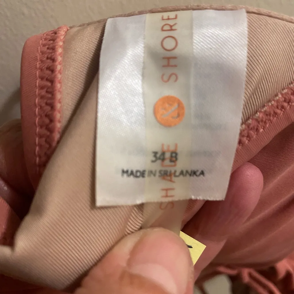 Shade & Shore Womens Blush Pink Shirred Underwire Bikini Swim Top Bra 34B - Image 4