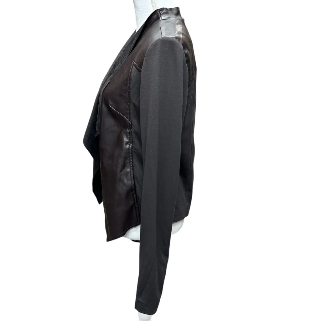 KUT FROM THE KLOTH Faux-Leather-Trim Waterfall Edgy Draped Womens Size L Jacket‎ - Image 4