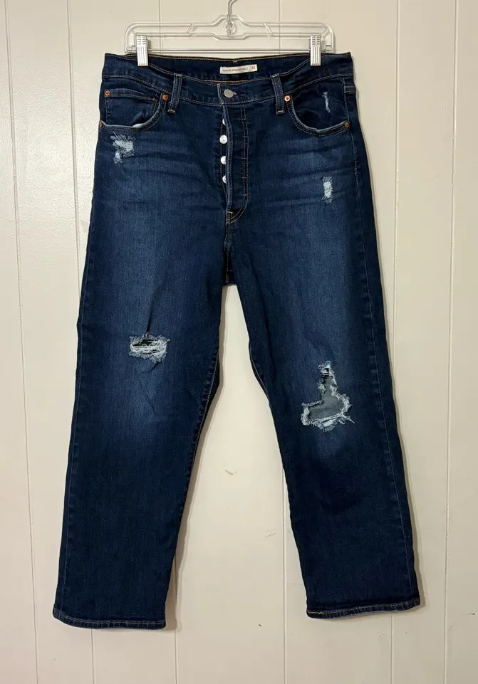 Levi’s Ribcage Straight Ankle Jeans Size 32 | High Rise Distressed Denim - Image 1