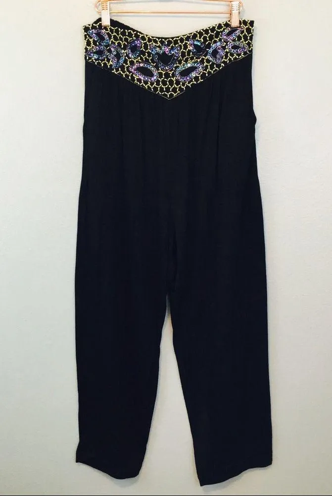 Designer Beaded Chain Gypsy Boho Festival Pants! Black Size L - Image 8