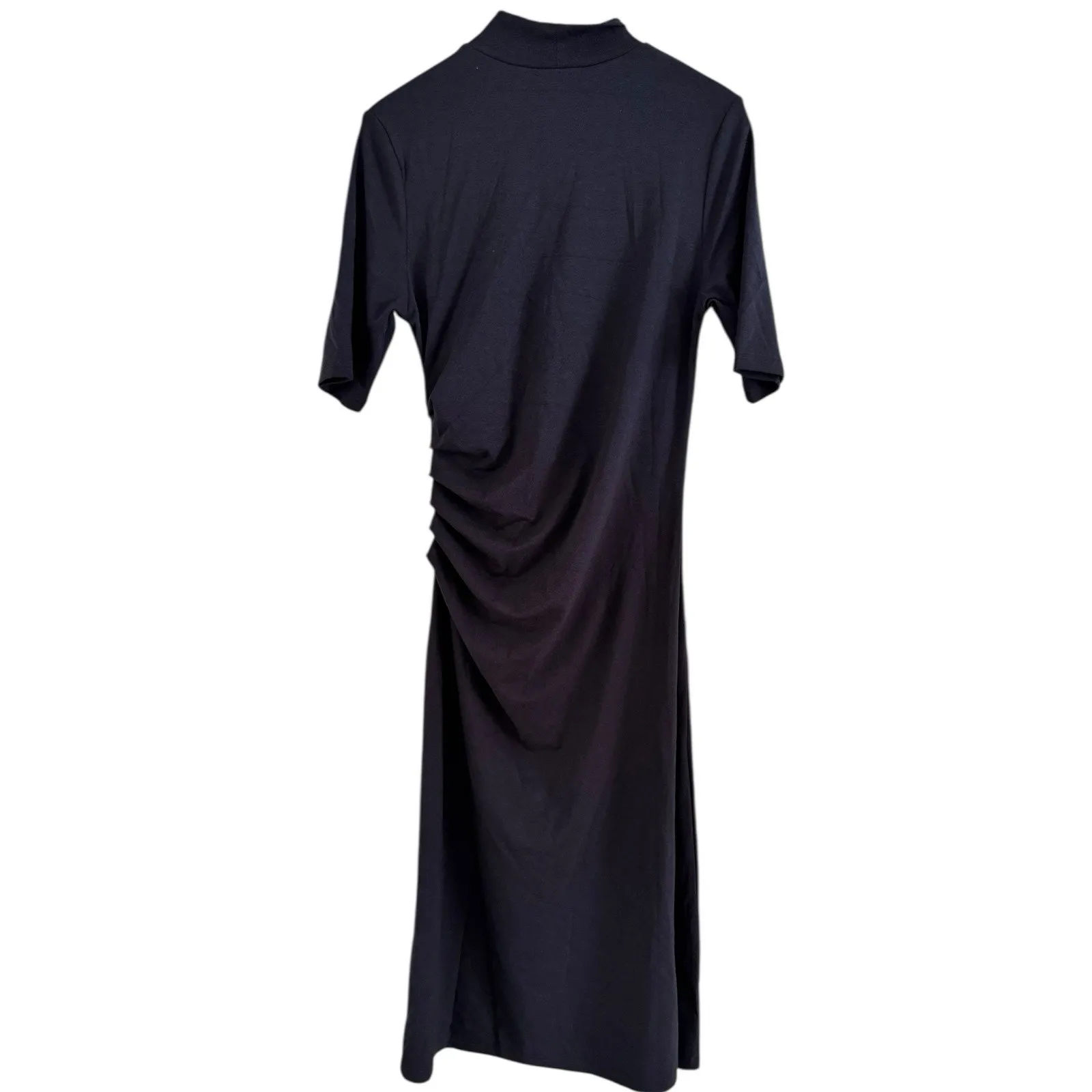 NWT OGL Mock Neck Elbow Length Sleeve Tucked Midi Dress Navy Blue Size Large - Image 6