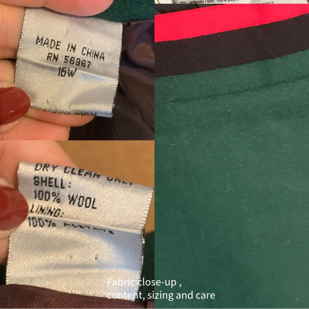 VINTAGE 1980'S GREEN W/RED & BLACK WAIST PLEATED WOOL MIDI SKIRT (16) - Image 12