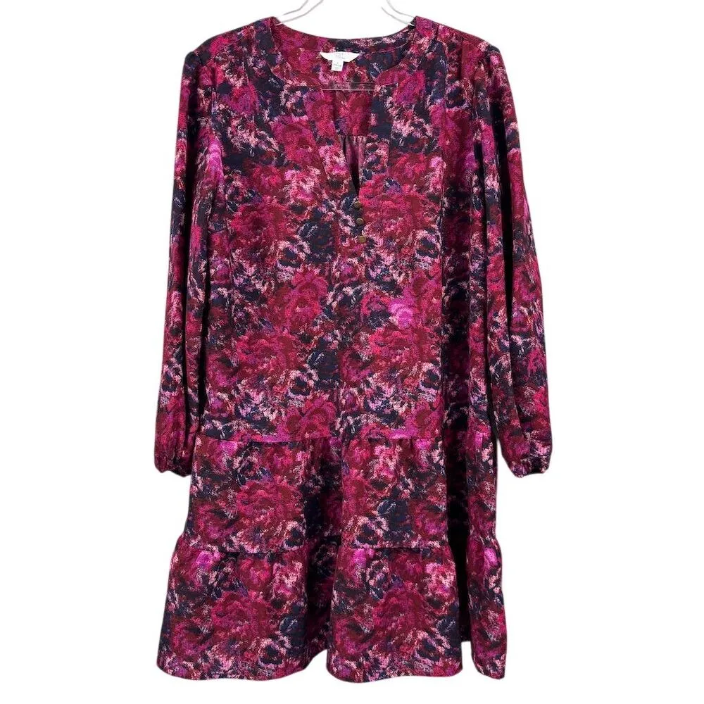 Time and Tru Women's Floral V-Neck Drop Waist Dress Size L Multicolor - Image 3