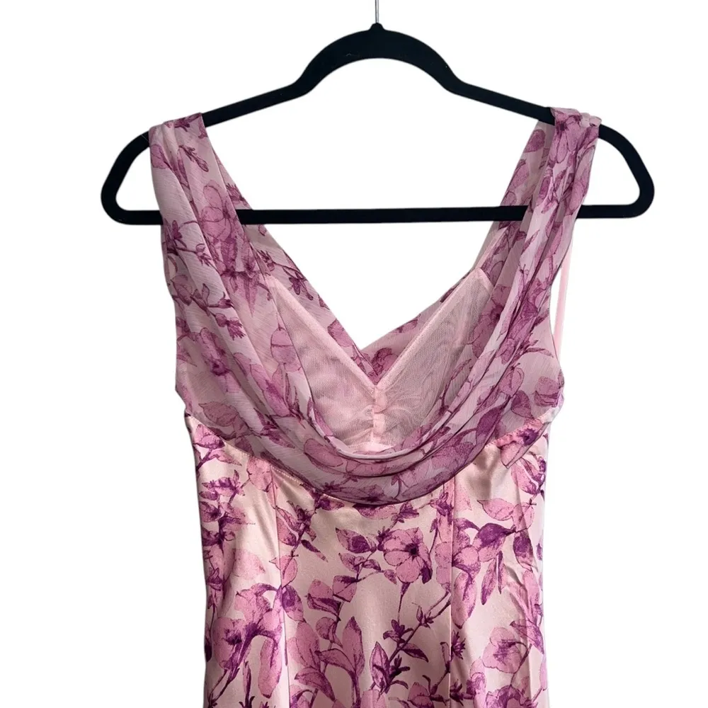 NEW NWT Cinq A Sept Raya Cowl Floral Silk Ruffle Dress Vibrant Plum Multi Pink - Image 10