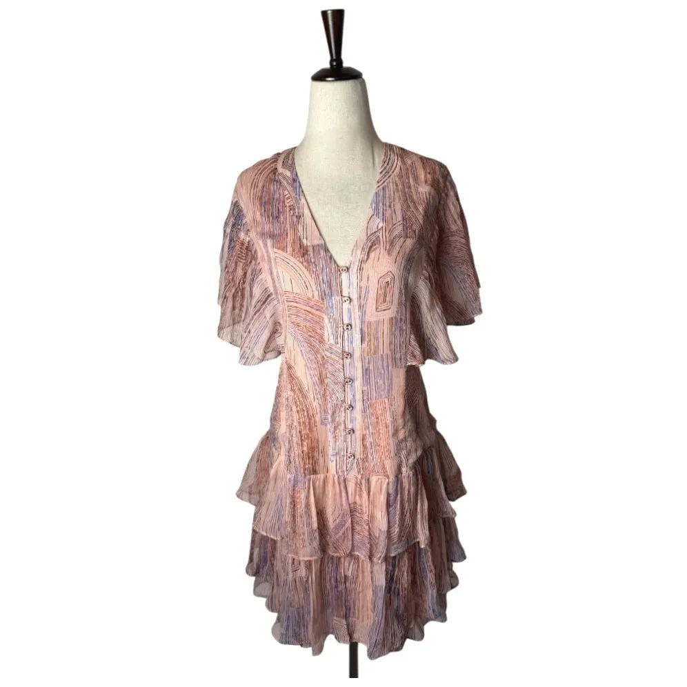 Joie Dress Women 2 Pink Silk‎ Blooming Dahlia Signe Flutter Sleeve Mini NWT Boho - Image 2
