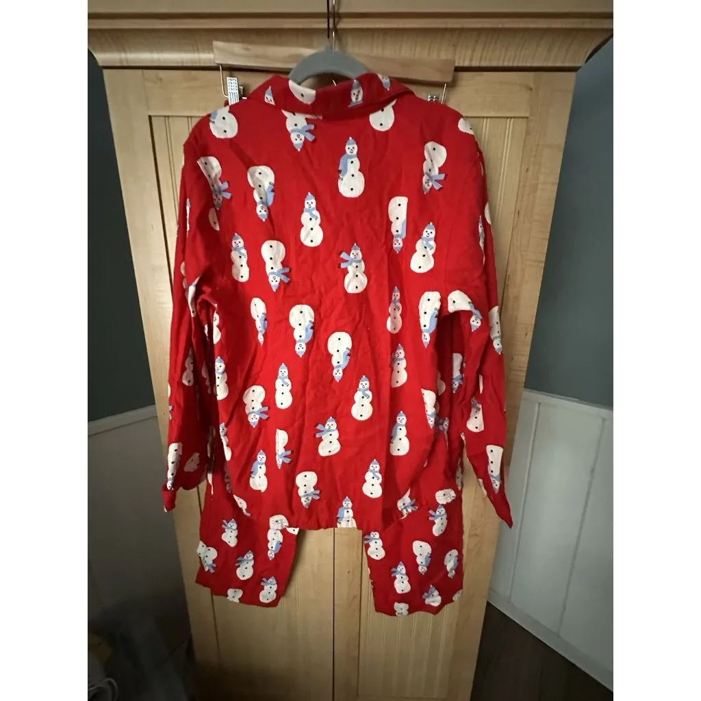 Hanna Andersson Flannel Pajama Set Women’s Snowmen On Red Sz M Christmas Pajamas Size M - Image 5