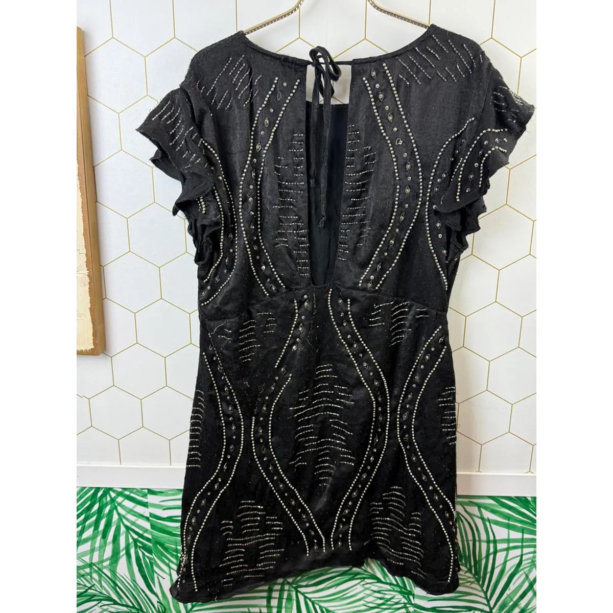 Free People Black Shine The Stars Embellished Bead Mini Dress - Size - Small - Image 3