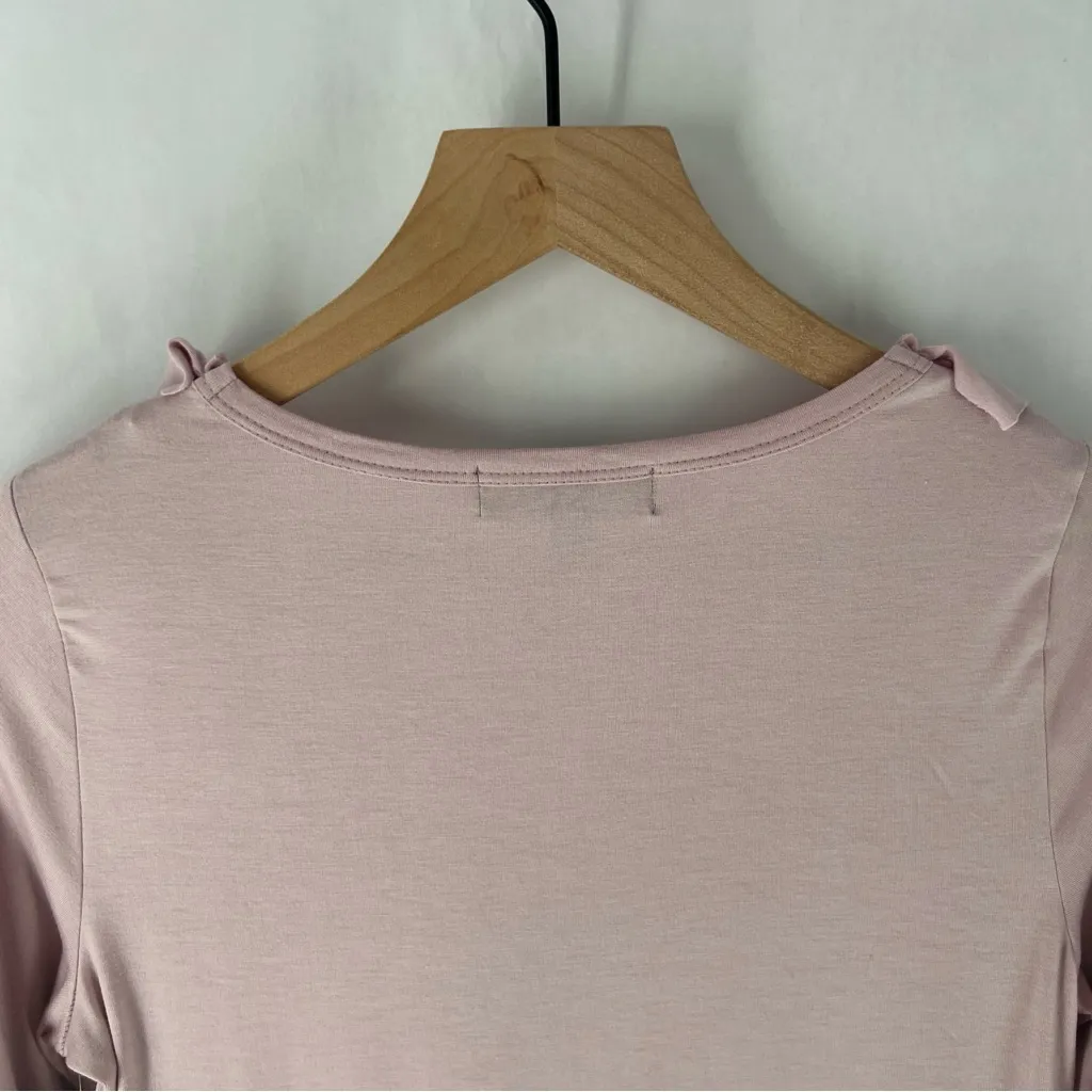 Karen Kane Dream Girl Ruffle Top Scoop Neck‎ Pink Stretch Jersey Knit NWT Size S - Image 9