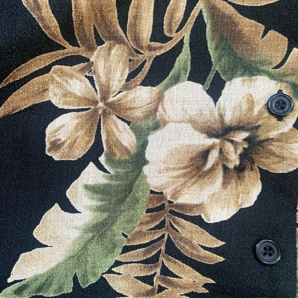 Vintage 90s Oversized Shirt Jacket Black Tropical Floral Printed Shacket Plus 16 Black - Image 10