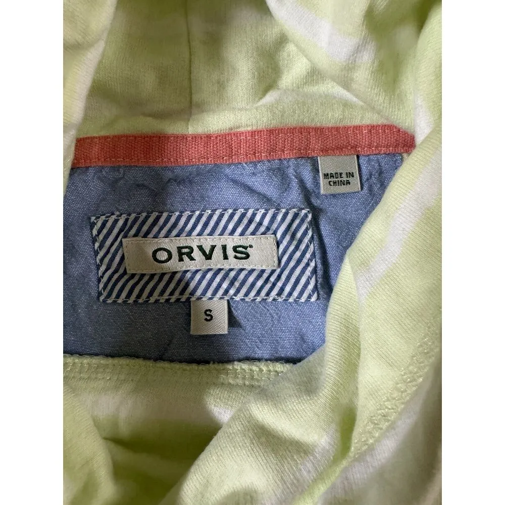 Orvis Women's Pima Modal Blend Small Green Stripe Hoodie Drawstrings Sweater - Image 4