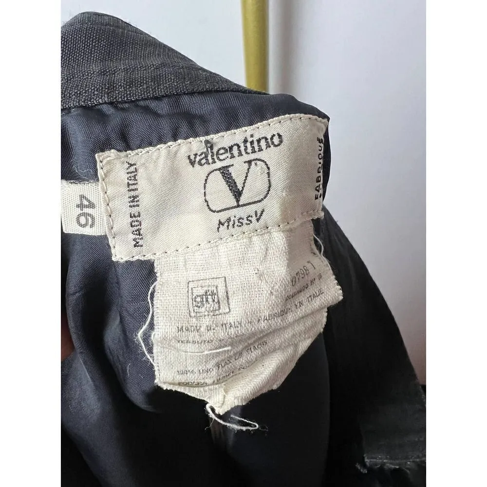 VTG Valentino Miss V Black Linen Skirt with Satin Waist Sz. 46 (US 16) - Image 6