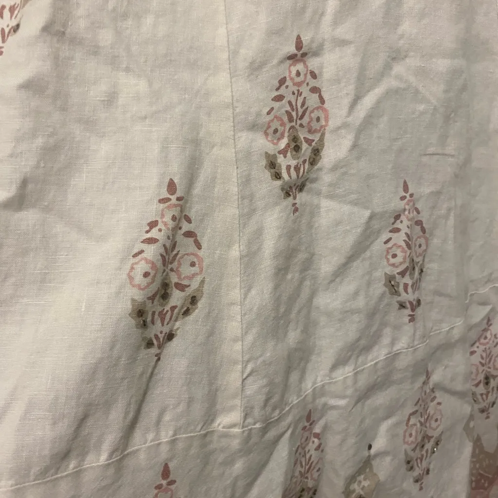 Karen Kane  Linen Maxi Skirt Size 8 White Pink Beige Boho Print Bottom Waist 30” - Image 6