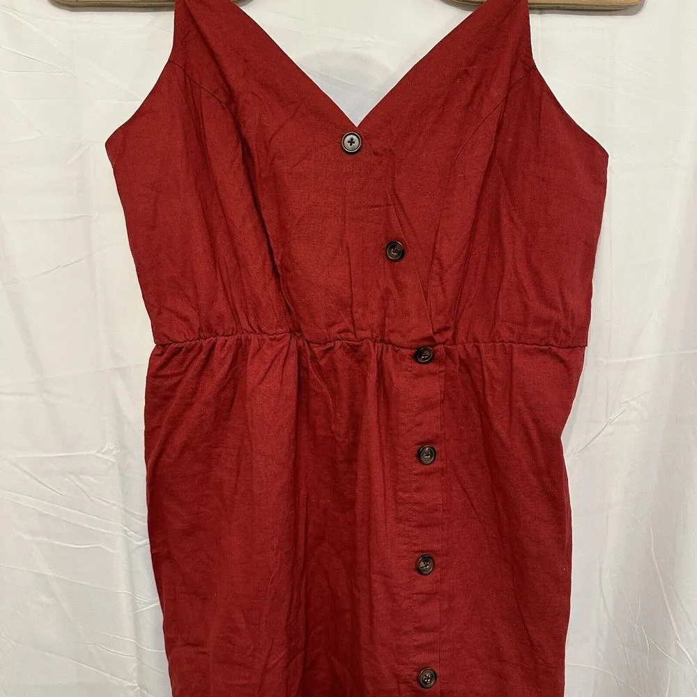 Maurices Women Size‎ XXL Dress Red Linen Blend Tank Faux Wrap Button Up V Neck - Image 3
