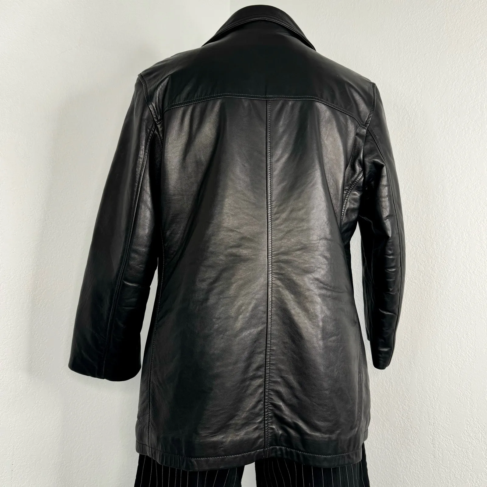 Vintage Leather Button Blazer Jacket Black Whet Blu Size XL - Image 4