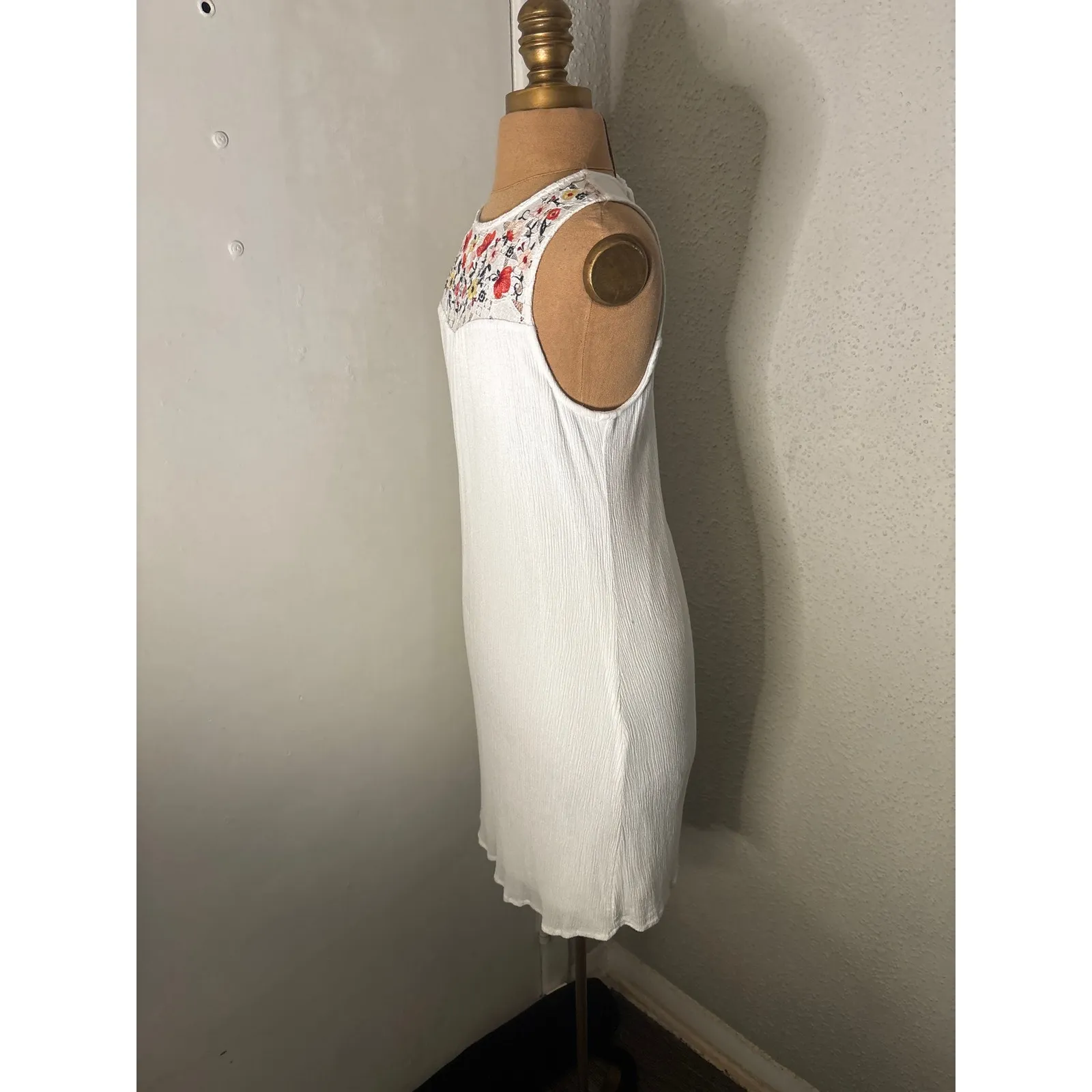 Trixxi White Embroidered Floral Lace-Up Sleeveless Dress S Boho Costal Cowgirl - Image 3