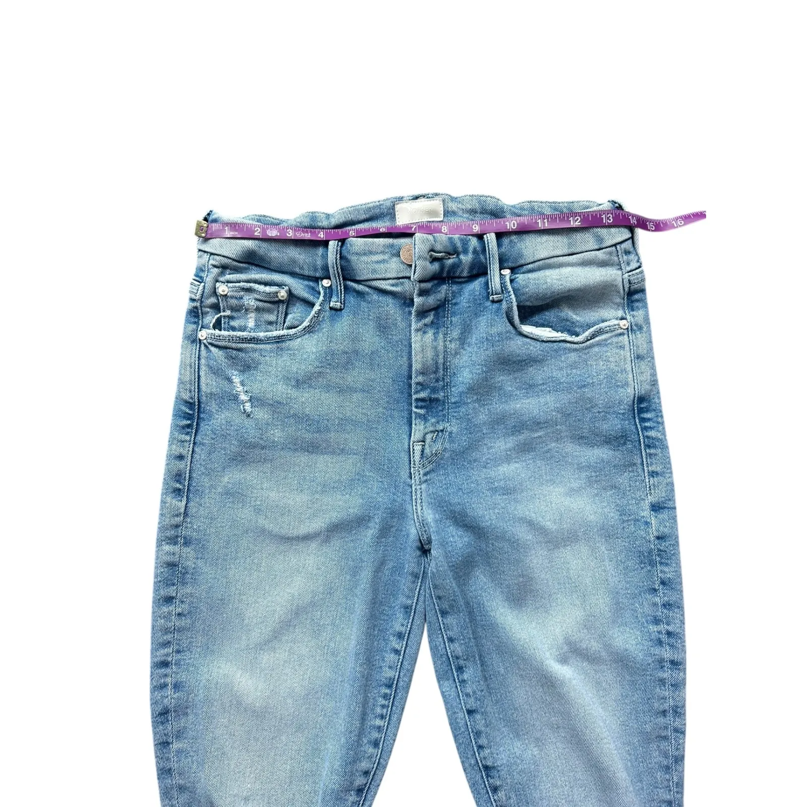 MOTHER Jeans High Waisted Looker Ankle Fray Love in a Boat Light Wash Size 27 Blue - Image 8