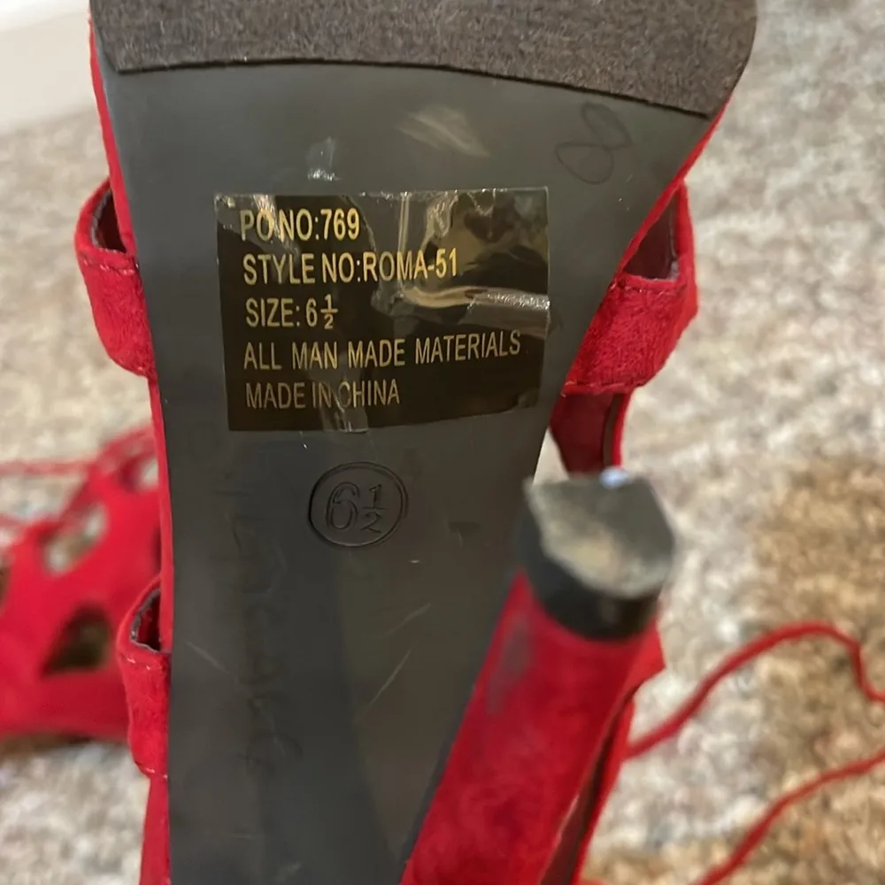 Womens Like New Breckelle Red Suede Galdiator Lace Up Stileto High Heels - Image 7