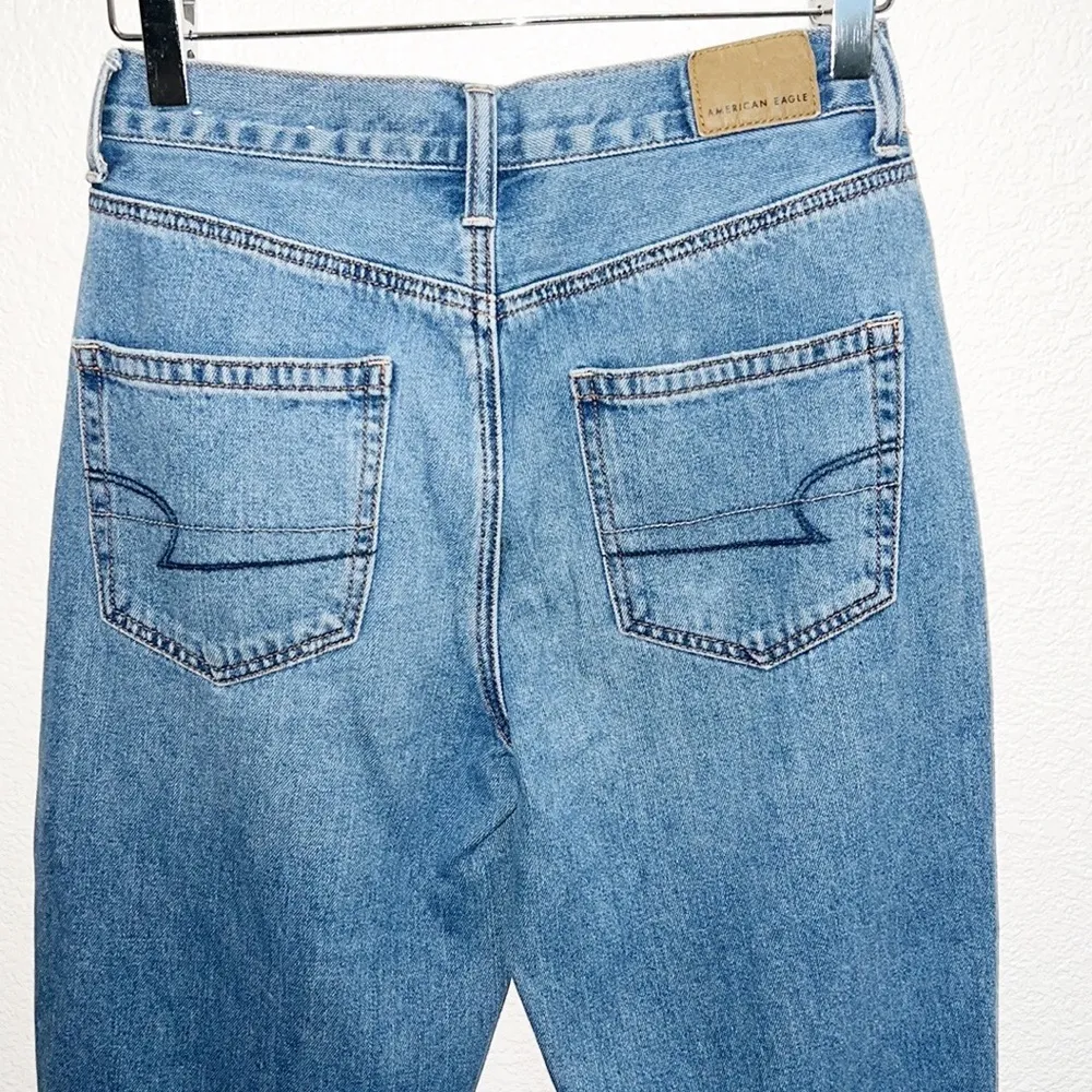 American Eagle High Rise Light To Medium Wash Women’s Distressed Mom Jeans - Image 7