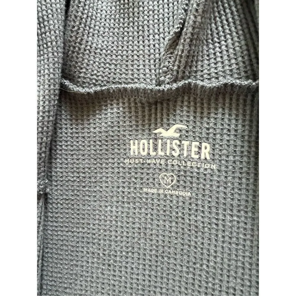 Hollister Slate Blue Gray Waffle Knit Cropped Full Zip Hoodie Women's Medium - Image 3