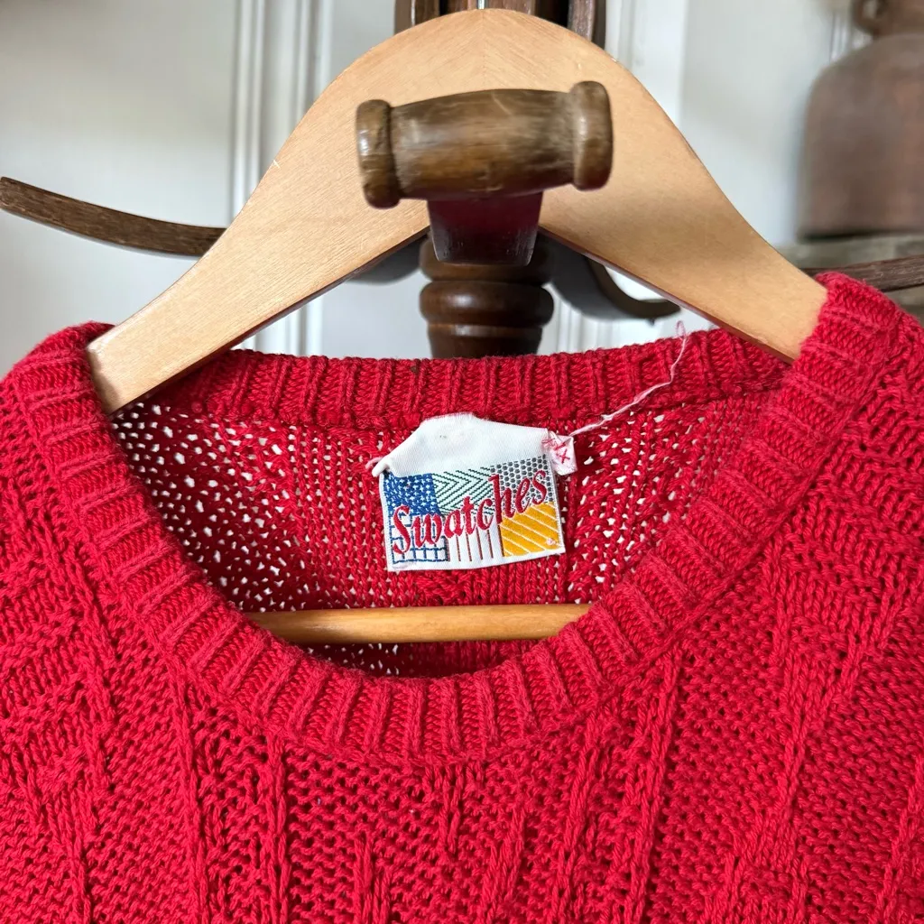 Vintage Cotton Red Cable Knit Sweater Size XL - Image 4
