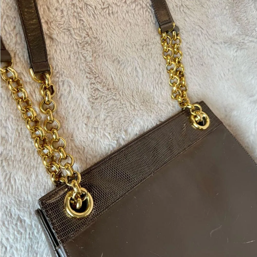 Salvatore Ferragamo Vintage Brown Leather Chain Bag - Image 9