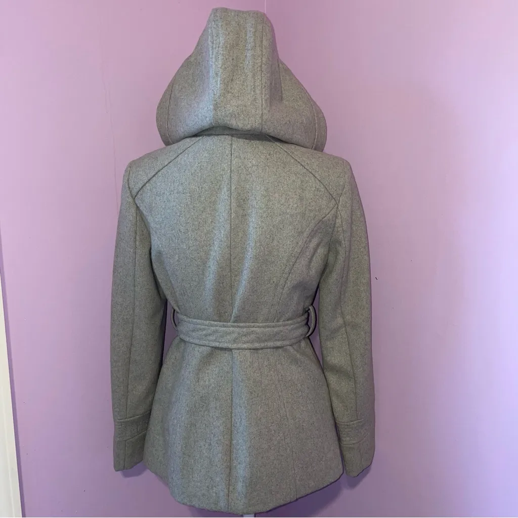Jason Kole Hooded Peacoat Women PXS Waist Tie Wool Blend Neutral Preppy Normcore Gray Size undefined - Image 4
