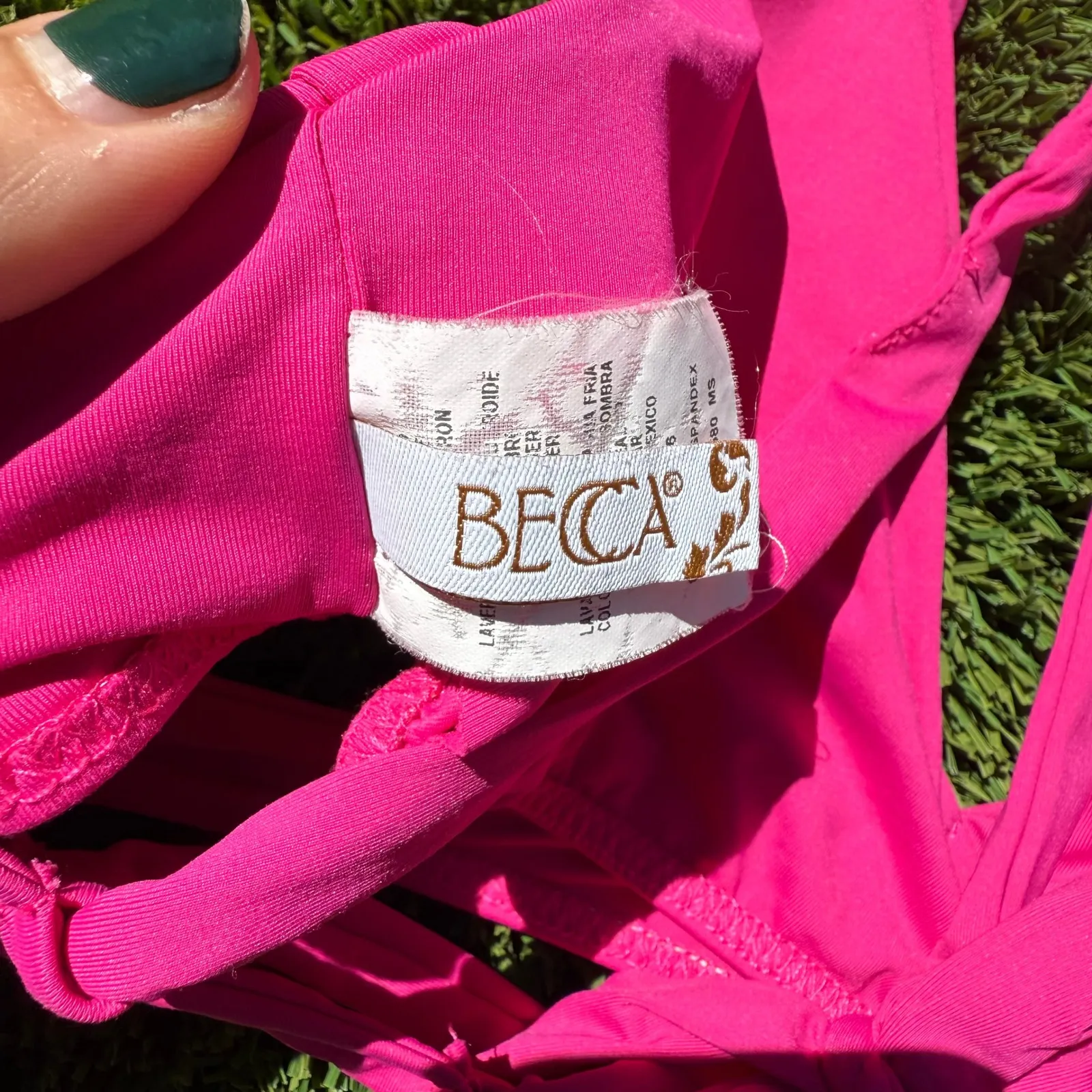 BECCA Hot Pink Bikini Top L‎ Large Halter Criss Cross Tie Swim Beach Summer - Image 3