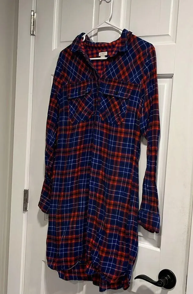 J. Crew Factory Flannel Shirt Dress Size Small Red - Image 2