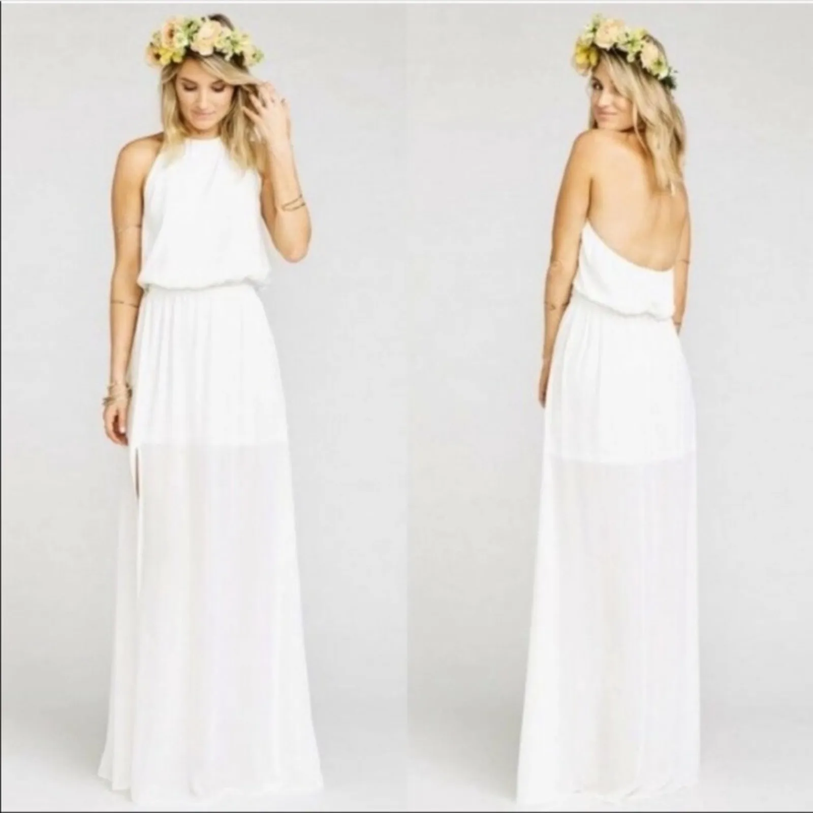 Show me Your Mumu Heather WHITE ivory crisp halter maxi dress NEW SMALL - Image 2