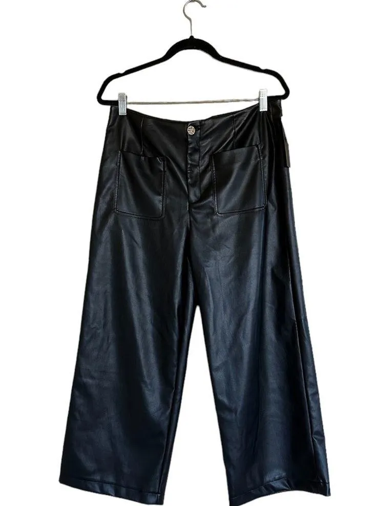NWT BAGATELLE COLLECTION Black  Faux Leather High Waist Crop Wide Leg Pant - Image 3