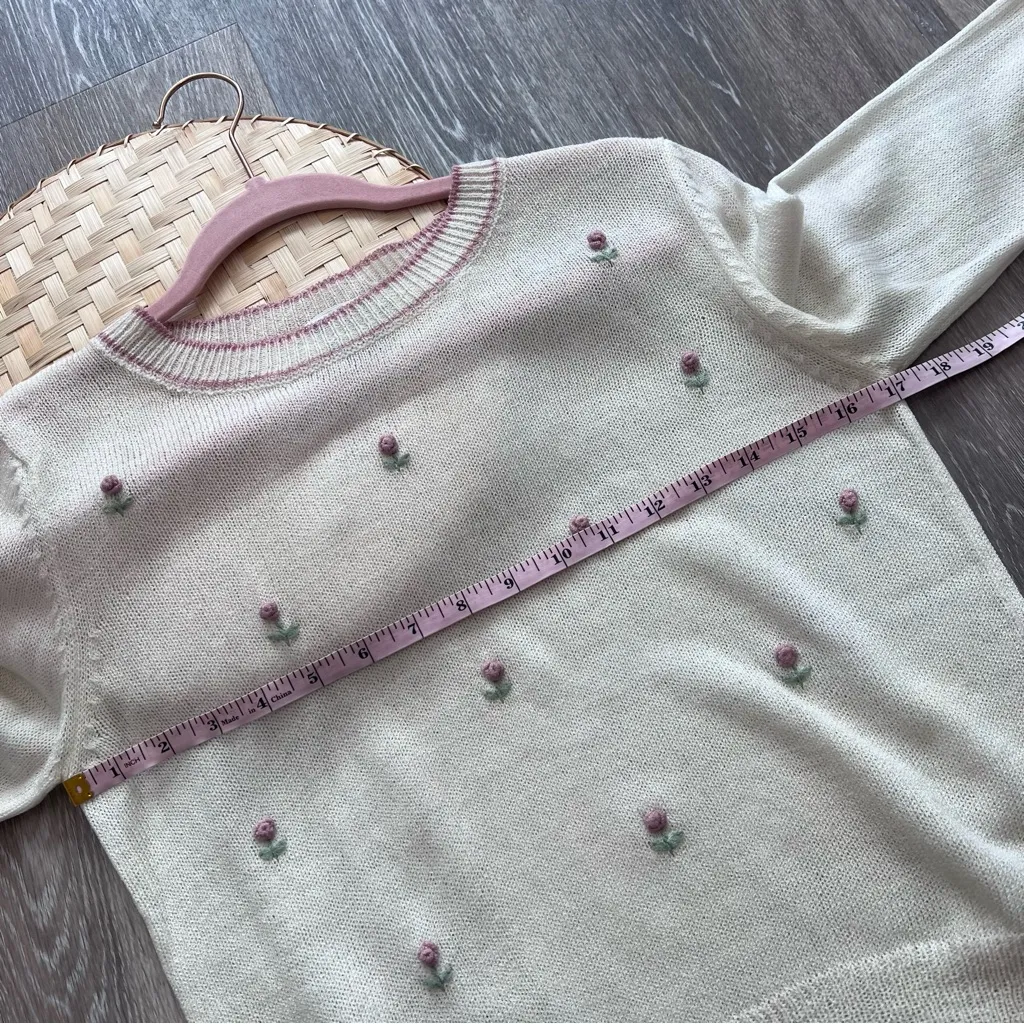 Vintage grannycore‎ cottagecore 3d floral print sweater dainty feminine Pink - Image 4