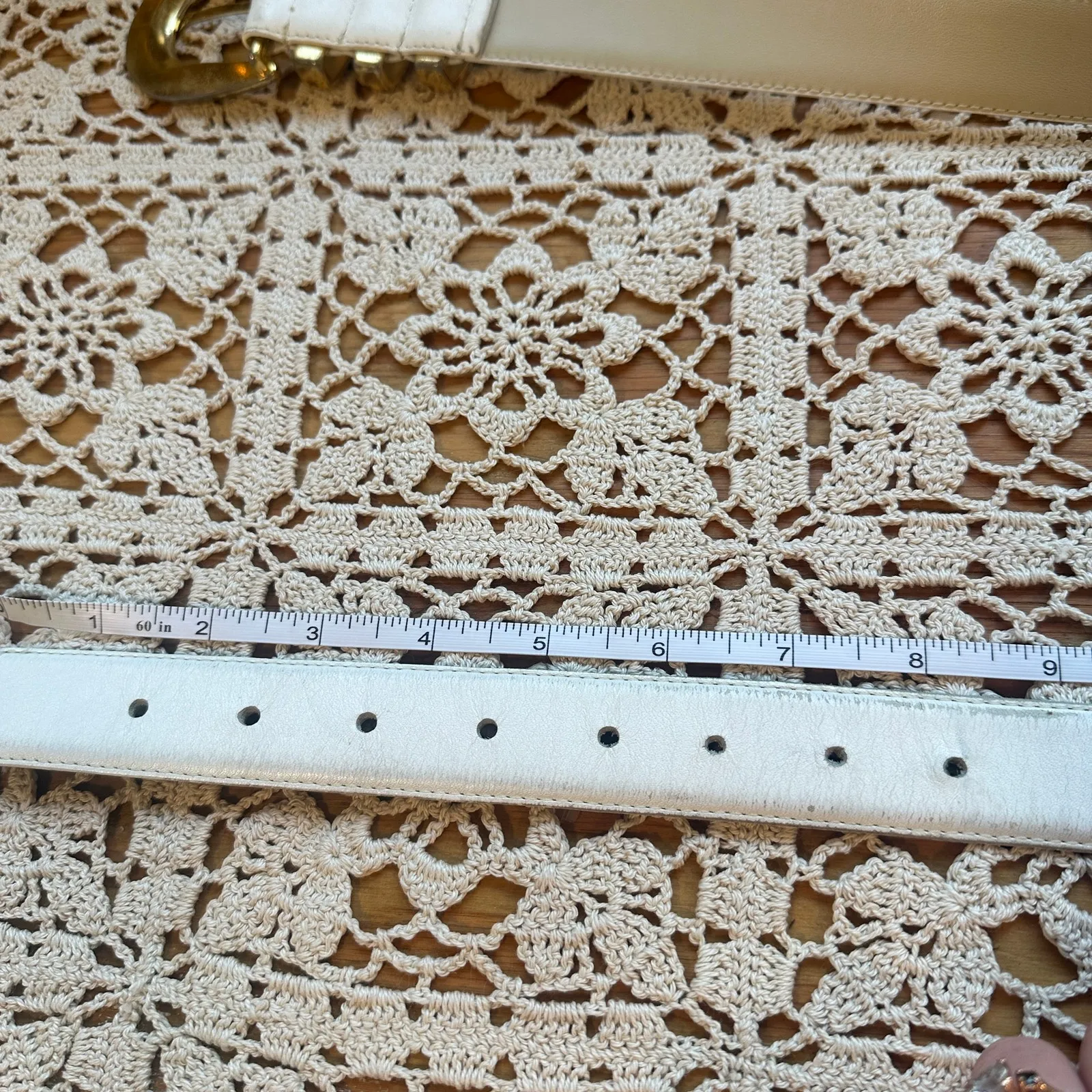 Vintage Liz Claiborne Large Fullgrain Leather Semi Aniline Ivory Gold Belt - Image 6