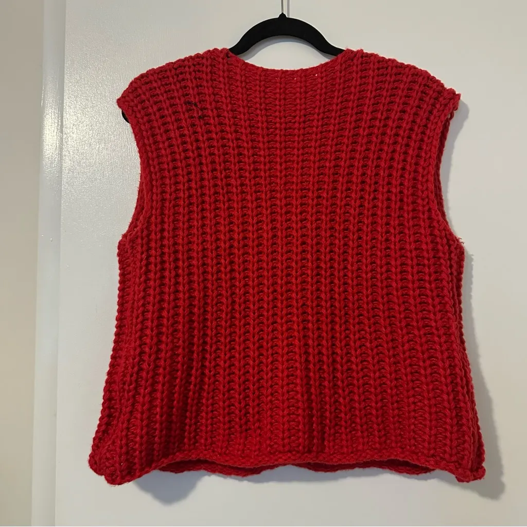 Knit Oversized Gold Button Sleeveless Vest Womens Large Red - Image 7
