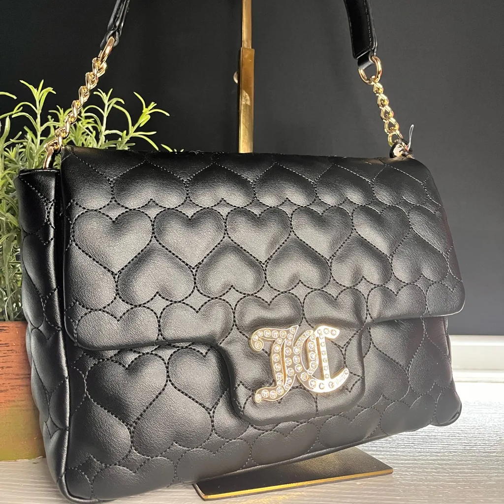 Juicy Couture Black Heart Quilted Shoulder Bag • Rhinestone JC Logo • NWT - Image 7
