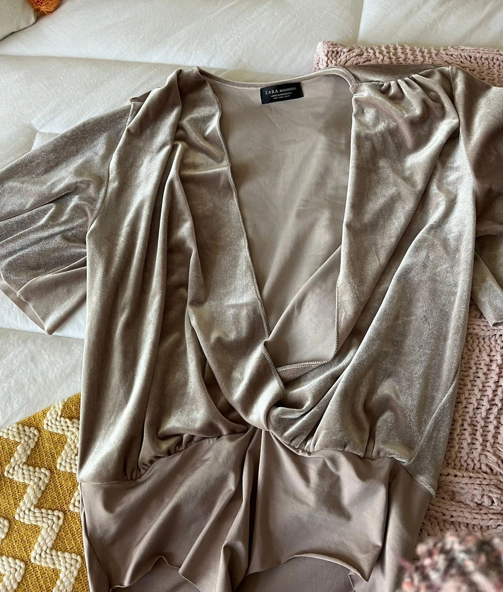 ZARA Beige Velvet Bodysuit  - Image 6