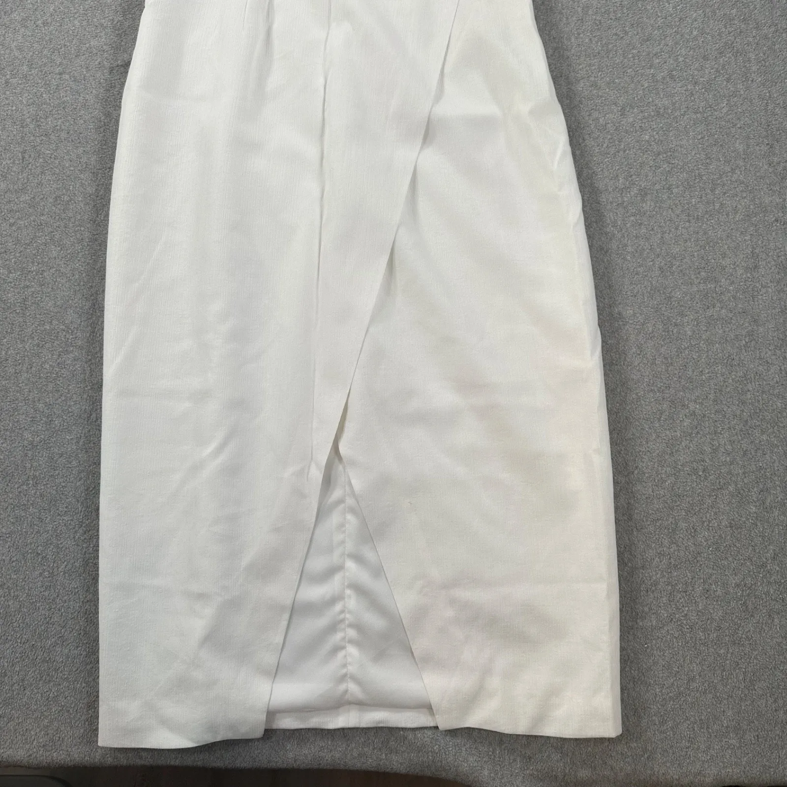 Keepsake the Label Ruffle Neck Midi Dress Women's Large White Crepe Slit Bride - Image 2