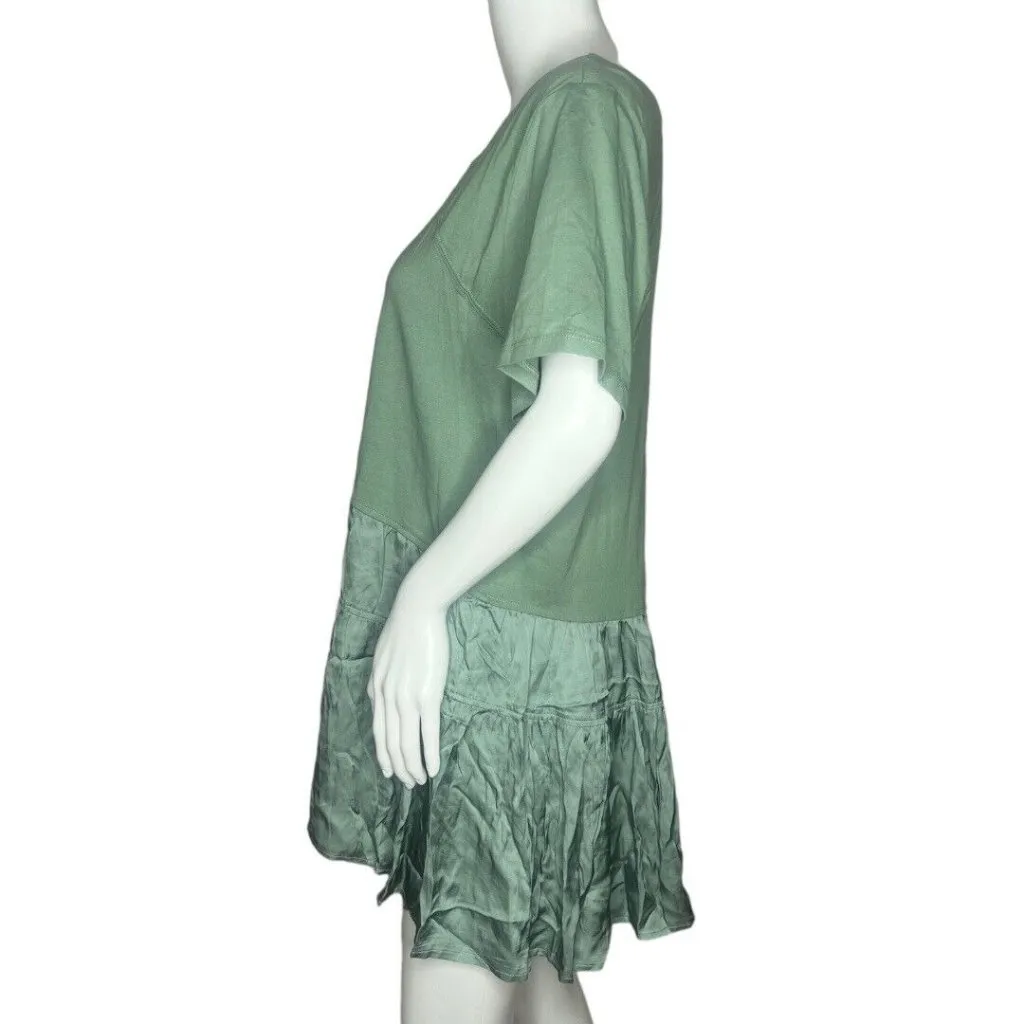 Soft Surroundings Shirt Women Large Sage Green Khole Top Mix Media Tiered‎ Satin - Image 3