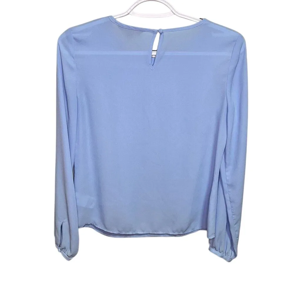 Brooks Brothers Petite Blue Long Sleeve Blouse Office 2P Pleat A-Line Modest - Image 7