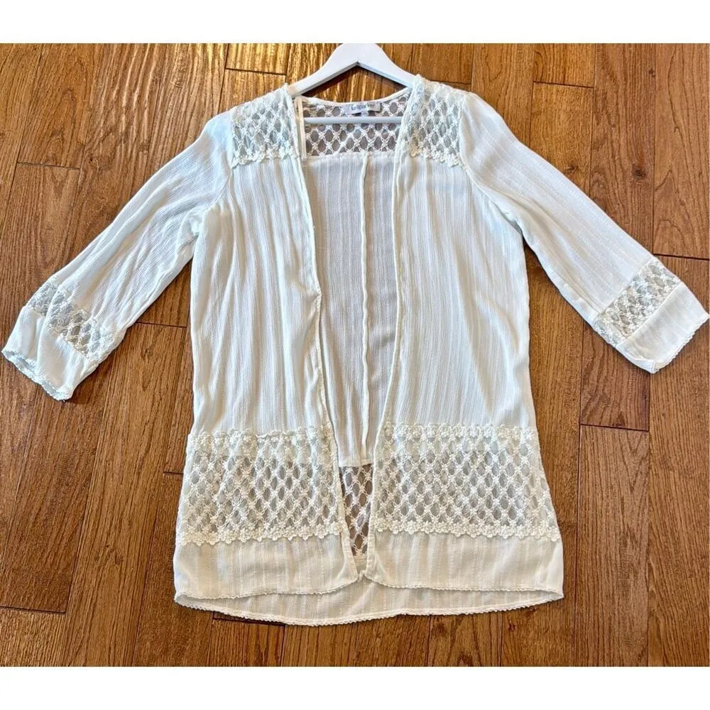 Kell Parker white crochet open coverup robe size small - Image 2